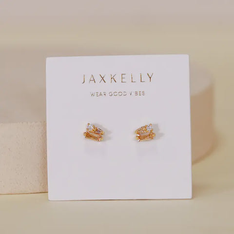 Baguette Cluster Champagne Cz Gold Earrings