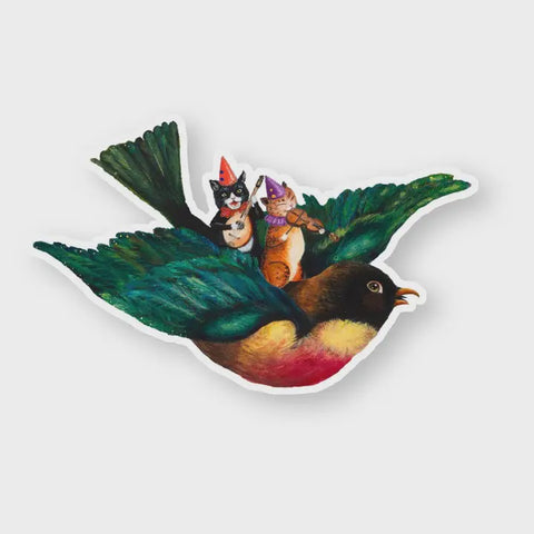 Musical Kitties On Robin Sticker