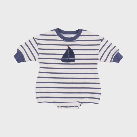 Navy Stripe French Terry Sweatshirt Bubble With Applique
