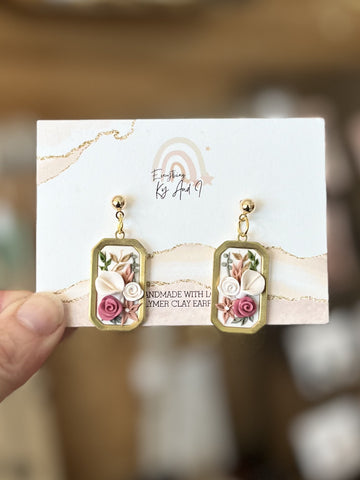 Rectangle Floral Short Dangles