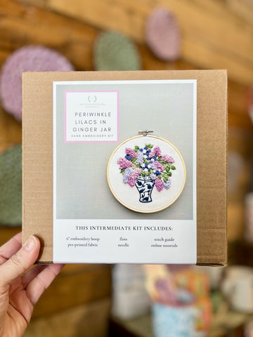 Periwinkle Lilacs In Ginger Jar Hand Embroidery Kit