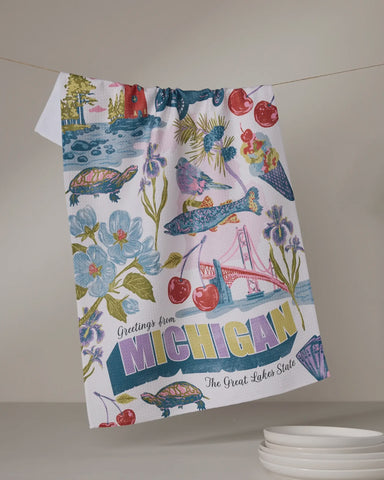 Greetings From Michigan Tea Towel