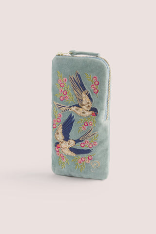 Swooping Swallows Velvet Embroidered Sunglasses Pouch