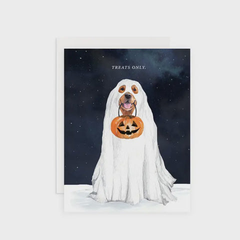 Treats Only Halloween Ghost Dog Card