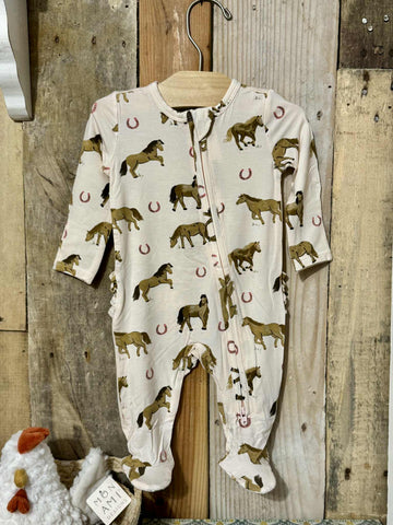 Horses Pink Ruffle Footie