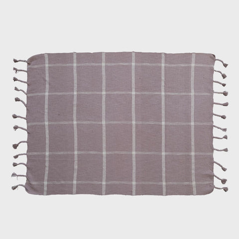 Lilac Cotton Slub Throw With Grid Pattern