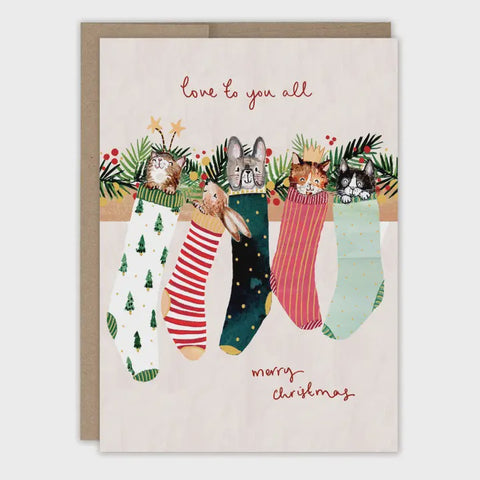 Animals in Stockings Christmas Holiday Card
