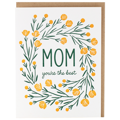 Mom You're The Best Botanic Wreath Card