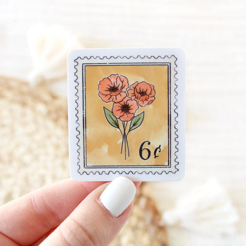 Yellow Floral Antique Stamp Sticker