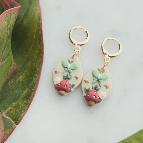 Luna Moth Garden Clay Earrings
